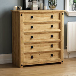 Lassic Vida Designs Corona Rustic 5 Drawer Chest Mexican Solid Waxed Pine (H)900mm (W)800mm (D)410mm - thumbnail 1