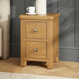 The Furniture Market Cotswold Rustic Smoked Oak Slim Bedside Table, Narrow 2 Drawer Nightstand, Solid Oak Frame, Bedroom Storage, Dovetail Drawers - thumbnail 1
