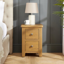 The Furniture Market Cotswold Rustic Smoked Oak Slim Bedside Table, Narrow 2 Drawer Nightstand, Solid Oak Frame, Bedroom Storage, Dovetail Drawers - thumbnail 3