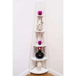 5-Tier White Corner Ladder Bookcase, Open Wall Shelving Storage