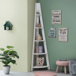 5-Tier White Corner Ladder Bookcase, Open Wall Shelving Storage - thumbnail 5