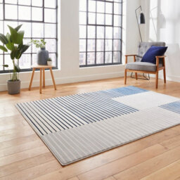 Grey Navy Striped Modern Easy To Clean Rug For Dining Room-120Cm X 170Cm - thumbnail 2