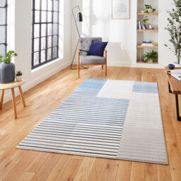 Grey Navy Striped Modern Easy To Clean Rug For Dining Room-120Cm X 170Cm - thumbnail 1