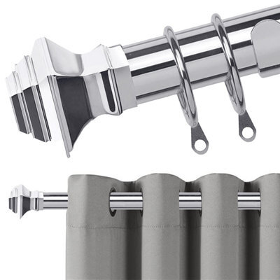 Bedlooms Metal Curtain Pole 28mm- Lamp Square Finials Strong Extendable Durable Rod Chrome (70-120Cm, 28''- 48')