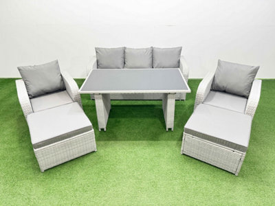 Fimous Outdoor Rattan Garden Furniture Dining Set 7-Seater Patio Rectangular Table 3 Seater Sofa Set With 2 Big Stools - image 1