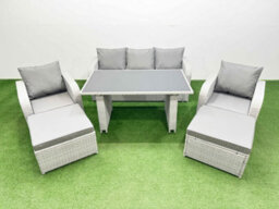 Fimous Outdoor Rattan Garden Furniture Dining Set 7-Seater Patio Rectangular Table 3 Seater Sofa Set With 2 Big Stools - thumbnail 1