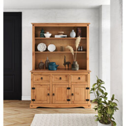 Mercers Furniture Corona 3 Door 3 Drawer Dresser Sideboard Open Kitchen Storage Solid Pine With Mexican Styling - thumbnail 2