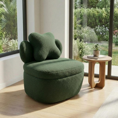 Teddy Boucle Swivel Accent Chair Occasional Chair With Cushion For Bedroom Nursery (W)66Cm (D)69Cm (H)69Cm - Green - image 1