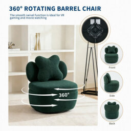 Teddy Boucle Swivel Accent Chair Occasional Chair With Cushion For Bedroom Nursery (W)66Cm (D)69Cm (H)69Cm - Green - thumbnail 4