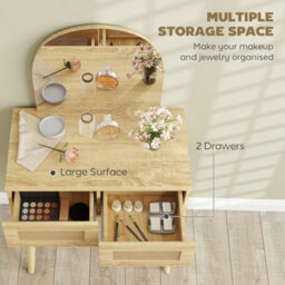 Homcom Dressing Table, Vanity Desk W/ Mirror, 2 Drawers, Natural Wood Finish - thumbnail 5