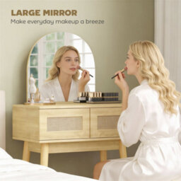 Homcom Dressing Table, Vanity Desk W/ Mirror, 2 Drawers, Natural Wood Finish - thumbnail 4