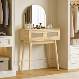 Homcom Dressing Table, Vanity Desk W/ Mirror, 2 Drawers, Natural Wood Finish - thumbnail 1