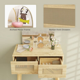 Homcom Dressing Table, Vanity Desk W/ Mirror, 2 Drawers, Natural Wood Finish - thumbnail 7