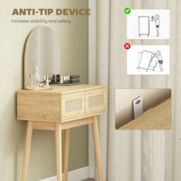 Homcom Dressing Table, Vanity Desk W/ Mirror, 2 Drawers, Natural Wood Finish - thumbnail 6