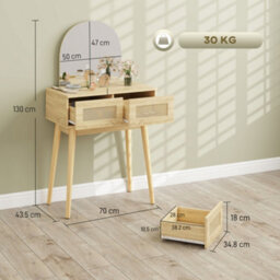 Homcom Dressing Table, Vanity Desk W/ Mirror, 2 Drawers, Natural Wood Finish - thumbnail 3