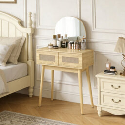 Homcom Dressing Table, Vanity Desk W/ Mirror, 2 Drawers, Natural Wood Finish - thumbnail 2