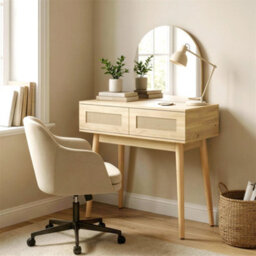 Homcom Dressing Table, Vanity Desk W/ Mirror, 2 Drawers, Natural Wood Finish - thumbnail 9