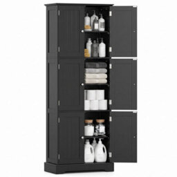 Black Tall Bathroom Storage Cabinet 6 Doors Adjustable Shelves - thumbnail 3
