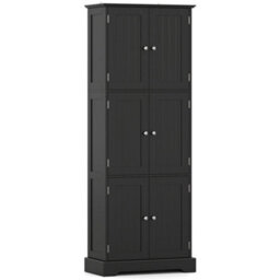 Black Tall Bathroom Storage Cabinet 6 Doors Adjustable Shelves - thumbnail 5