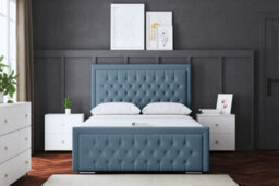 DS Living Allegra Upholstered Blue Panel Bed With Headboard King - thumbnail 3