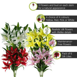 Pegdev - Pdl - Pack Of 6 Artificial Lily Stems 100Cm With 18 Red Silk Flowers For Home Or Wedding - thumbnail 2