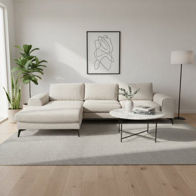 Abakus Direct Venice Chenille Corner Sofa In Cream Left Facing With Deep Seats And Extra-Wide Padded Arms - image 1