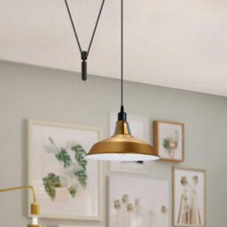 Modern Yellow Brass Pendant Light Long Metal Shade With 2M Cable For Kitchen Islands - thumbnail 2