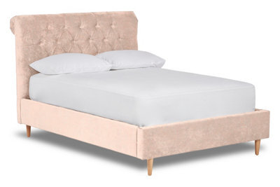 Divan Base Direct Zephyr Fabric Scroll Bed With Low Foot End Bed Base Only 4Ft Small Double- Brecon Mushroom