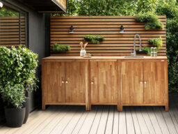 Beliani Outdoor Kitchen Cabinet With Sink Venosa Acacia Wood Brown/ Silver - thumbnail 2