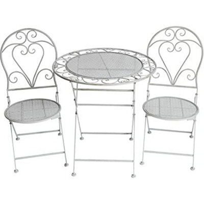 Glamhaus Garden Bistro Set 3 Piece Outdoor Metal Foldable Patio Balcony Furniture - Monaco Antique Grey - image 1