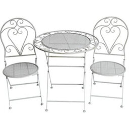 Glamhaus Garden Bistro Set 3 Piece Outdoor Metal Foldable Patio Balcony Furniture - Monaco Antique Grey - thumbnail 1
