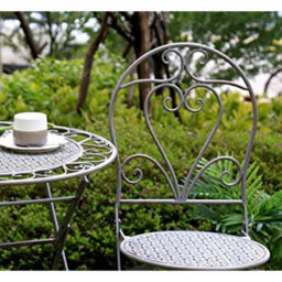 Glamhaus Garden Bistro Set 3 Piece Outdoor Metal Foldable Patio Balcony Furniture - Monaco Antique Grey - thumbnail 3
