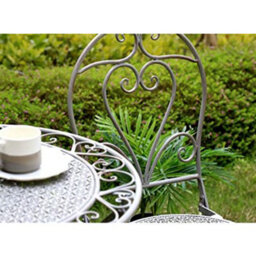 Glamhaus Garden Bistro Set 3 Piece Outdoor Metal Foldable Patio Balcony Furniture - Monaco Antique Grey - thumbnail 2
