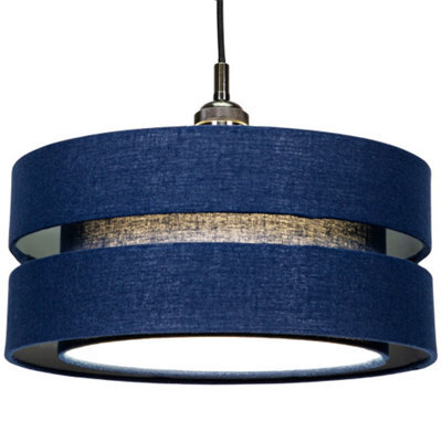 Happy Homewares Modern 14 Midnight Blue Linen Fabric Triple Tier Ceiling Pendant Lamp Shade - image 1