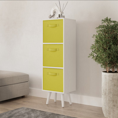 Urbn-Living Urbnliving 80Cm Height 3 Tier White Wooden Storage Bookcase Yellow Insert Scandinavian Style White Legs - image 1