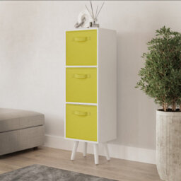 Urbn-Living Urbnliving 80Cm Height 3 Tier White Wooden Storage Bookcase Yellow Insert Scandinavian Style White Legs - thumbnail 1