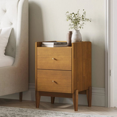 Wooden Mid Century Tall 2 Drawer Bedside Table - image 1