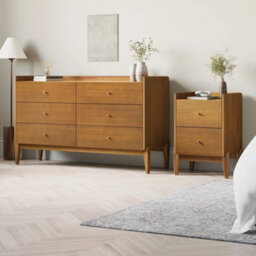 Wooden Mid Century Tall 2 Drawer Bedside Table - thumbnail 5