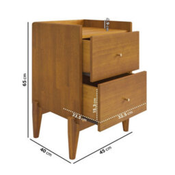 Wooden Mid Century Tall 2 Drawer Bedside Table - thumbnail 2