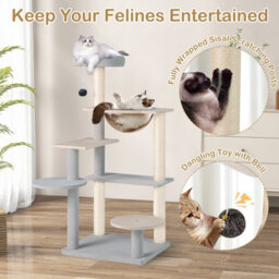 Costway Modern Cat Tree 113Cm Multi-Level Cat Tower W/jumping Platforms-Natural - thumbnail 7