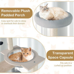 Costway Modern Cat Tree 113Cm Multi-Level Cat Tower W/jumping Platforms-Natural - thumbnail 6
