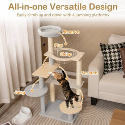 Costway Modern Cat Tree 113Cm Multi-Level Cat Tower W/jumping Platforms-Natural - thumbnail 5
