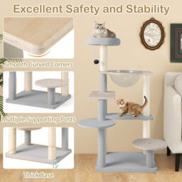 Costway Modern Cat Tree 113Cm Multi-Level Cat Tower W/jumping Platforms-Natural - thumbnail 3