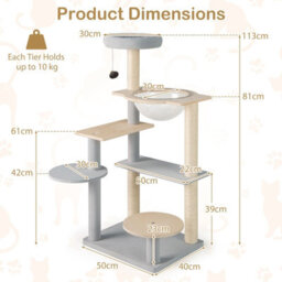 Costway Modern Cat Tree 113Cm Multi-Level Cat Tower W/jumping Platforms-Natural - thumbnail 2