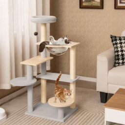 Costway Modern Cat Tree 113Cm Multi-Level Cat Tower W/jumping Platforms-Natural - thumbnail 1