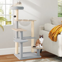 Costway Modern Cat Tree 113Cm Multi-Level Cat Tower W/jumping Platforms-Natural - thumbnail 8