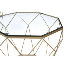 Orsina Geometric Set Of 2 Clear Glass Tables, Iron Frame Side Table By Couch, Champagne Finish Lounge Table - thumbnail 3