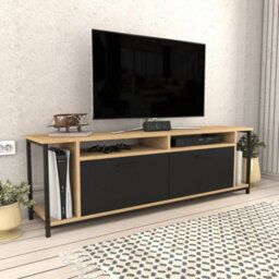 Decorotika Omar Tv Stand Tv Unit For Tvs Up To 72 Inch Oak And Black - thumbnail 3