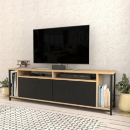 Decorotika Omar Tv Stand Tv Unit For Tvs Up To 72 Inch Oak And Black - thumbnail 2