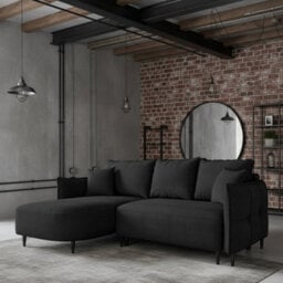 Sycylia Modern Corner Sofa Bed With Storage Wooden Frame Pine Slats Chipboard Hdf Freestanding 244X165Cm Black Left - thumbnail 1
